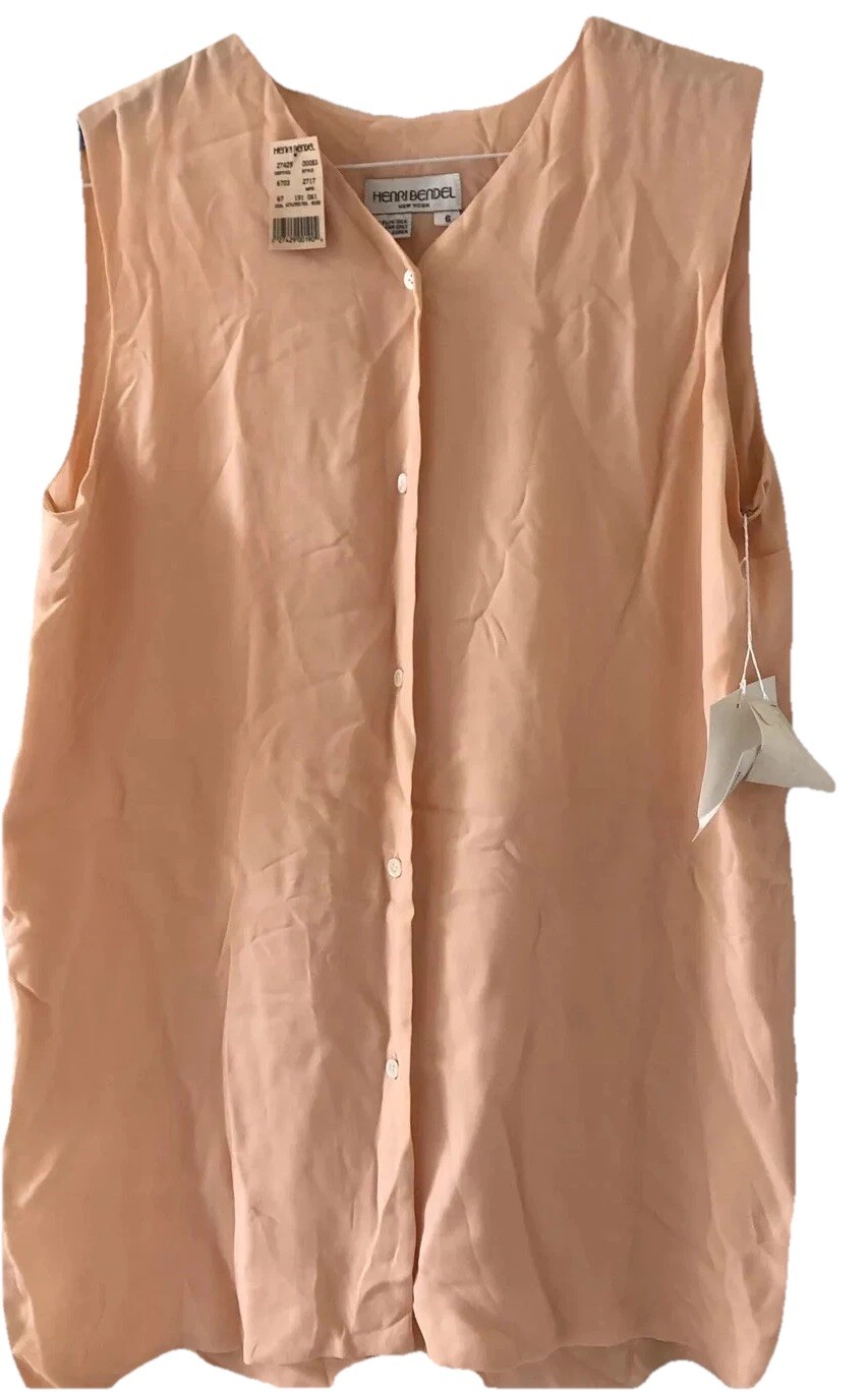 VTG Henry Bendel Silk Tunic Soft Peach Blouse Button Down Flowing Size 6 NWT