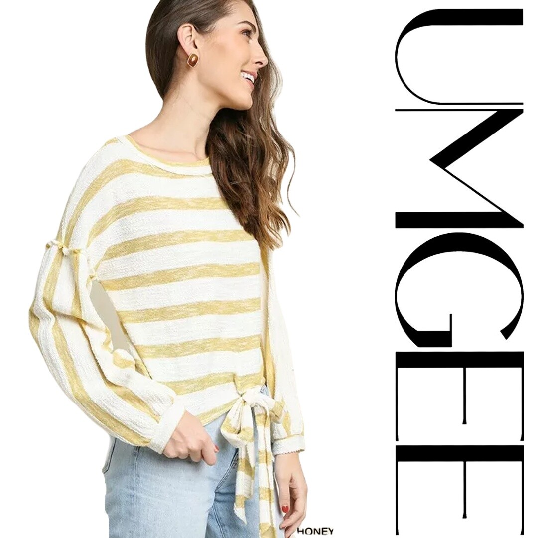 PLUS XL 1XL 2XL UMGEE HONEY/Off white striped Top/Shirt/Blouse BHCS