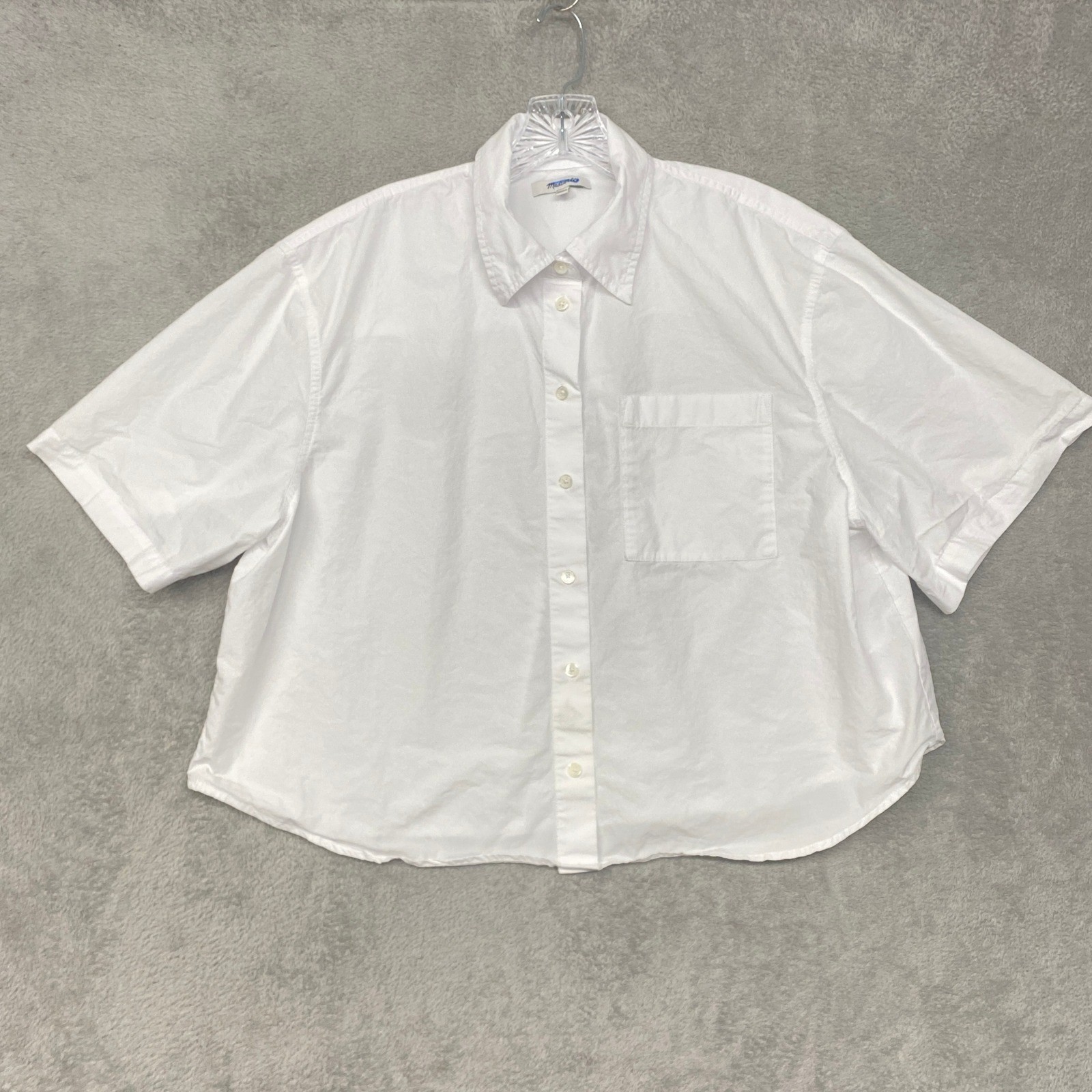 Madewell Top XL White Straight Hem Short Sleeve Shirt in Poplin Button NZ454
