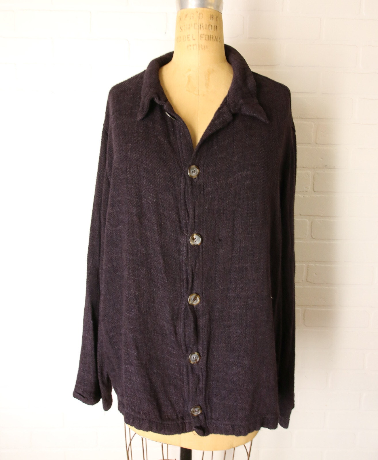 CP Shades Rayon Flax Knit Shirt Womens Oversized M Button Lagenlook READ