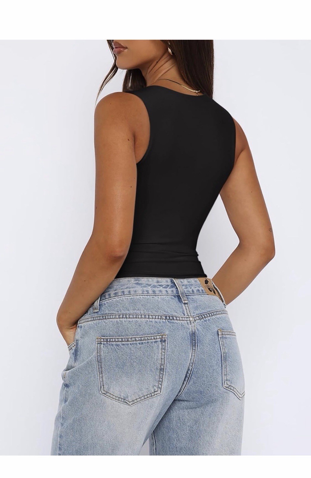 REORIA Butsmooth® Women’s Sexy Sleeveless Square Neck Double Lined Small Black