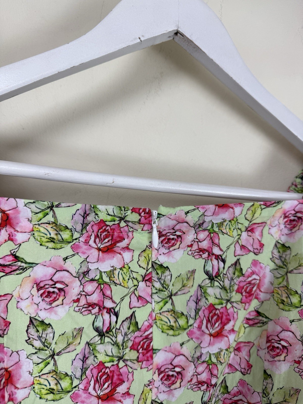 Joe Browns Floral Milk Maid Blouse UK10-12 Green Pink Roses Puff Sleeves Cotton