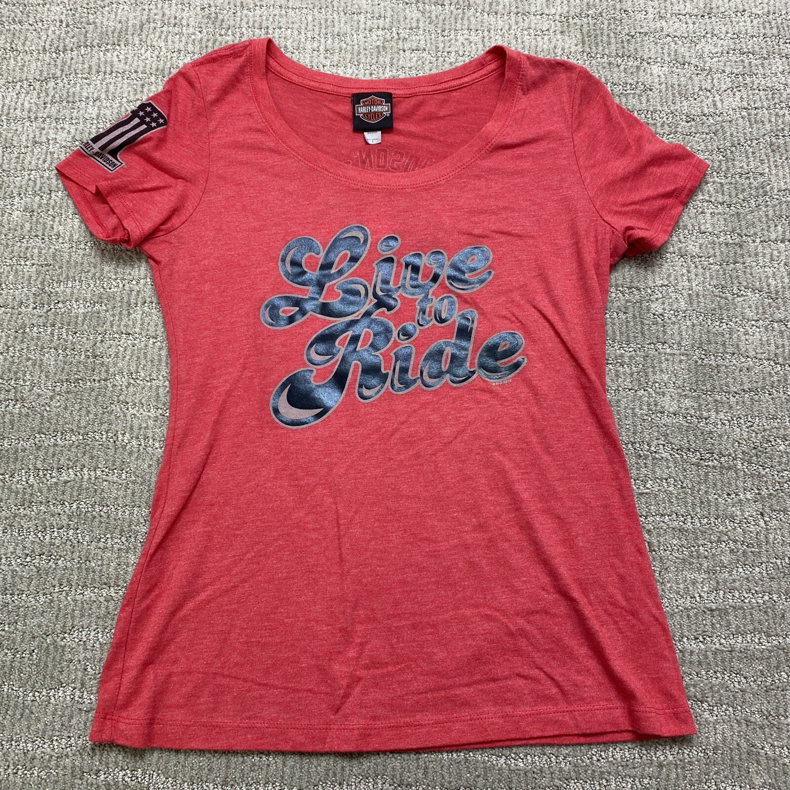 Harley Davidson Women’s Large Red Black Motorcycle Biker Live to Ride