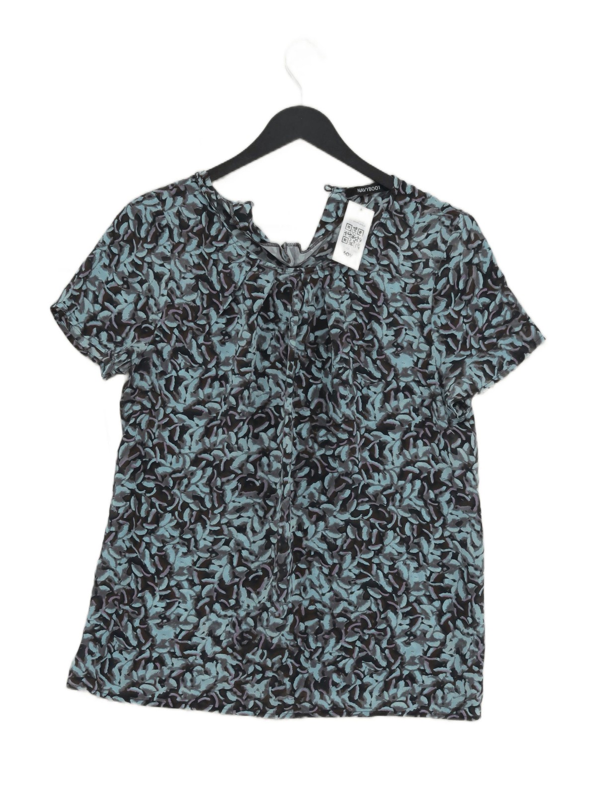 Navyboot Women’s Top UK 12 Multi 100% Silk Short Sleeve Round Neck Basic