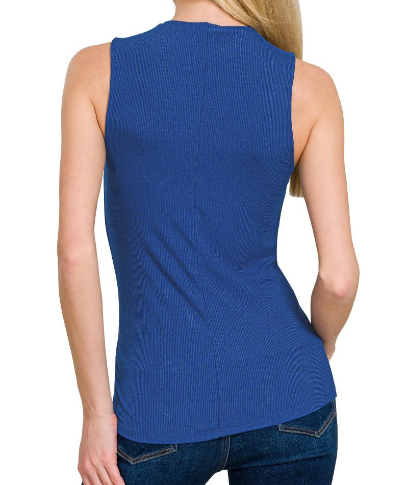 Women’s Ribbed Sleeveless Mock Neck Top Fitted Soft Rayon Layering Tank Zenana