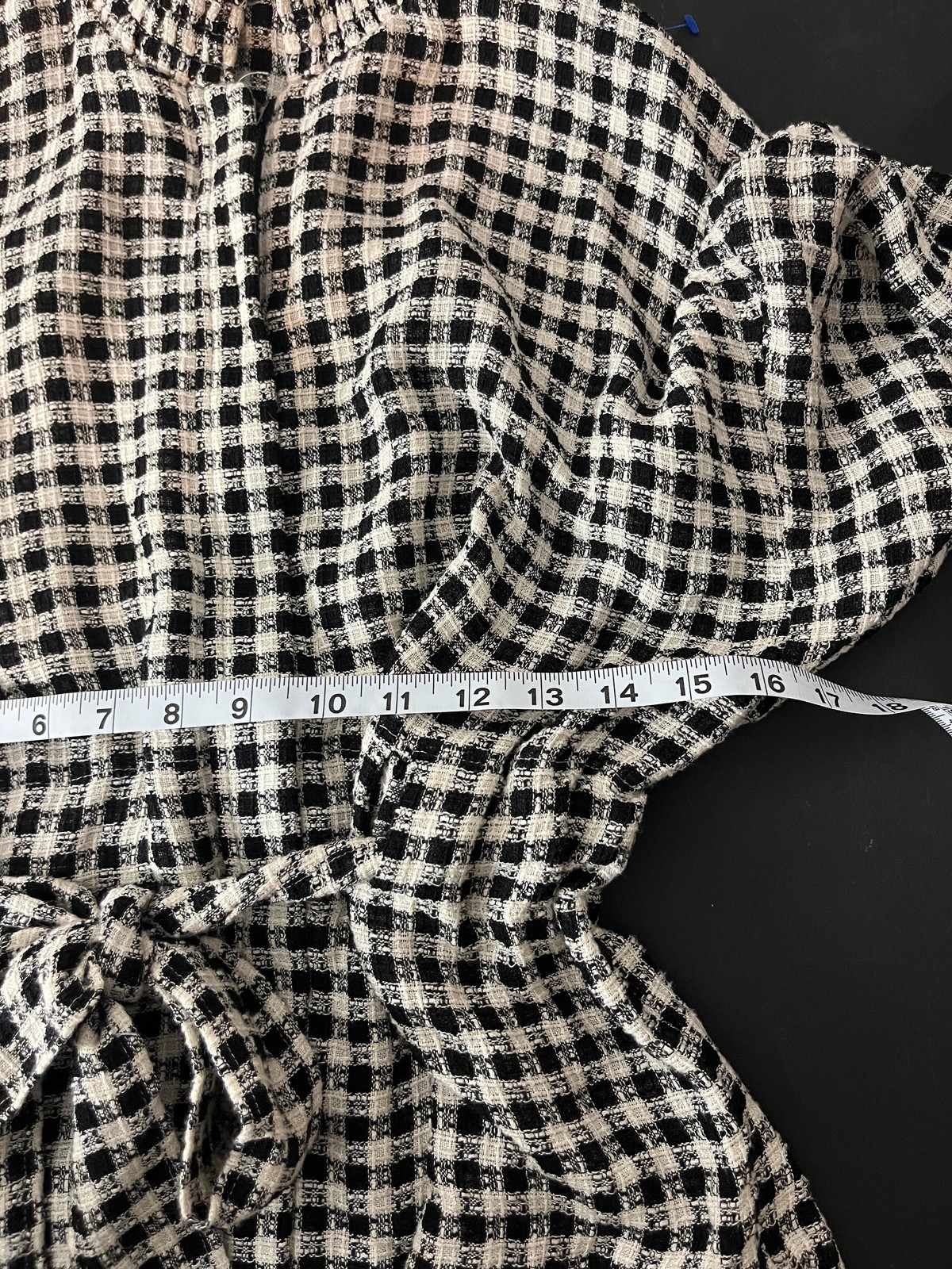 Intermix Shirt Womens Small Black White Gingham Zip Front Tie Waist Ruffle Top
