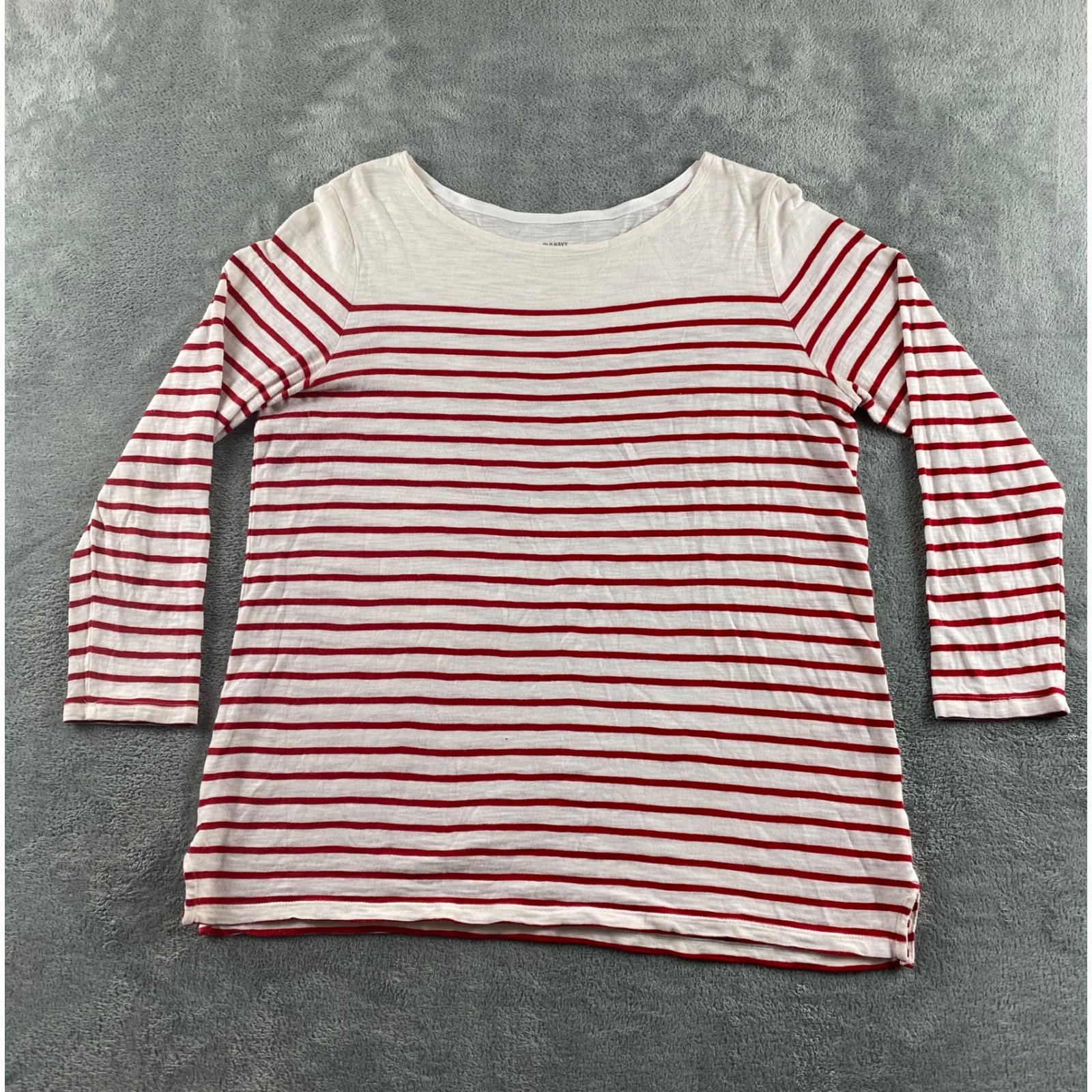 Old Navy Womens Red White Striped Boat Neck Long Sleeve Slub Top Size M