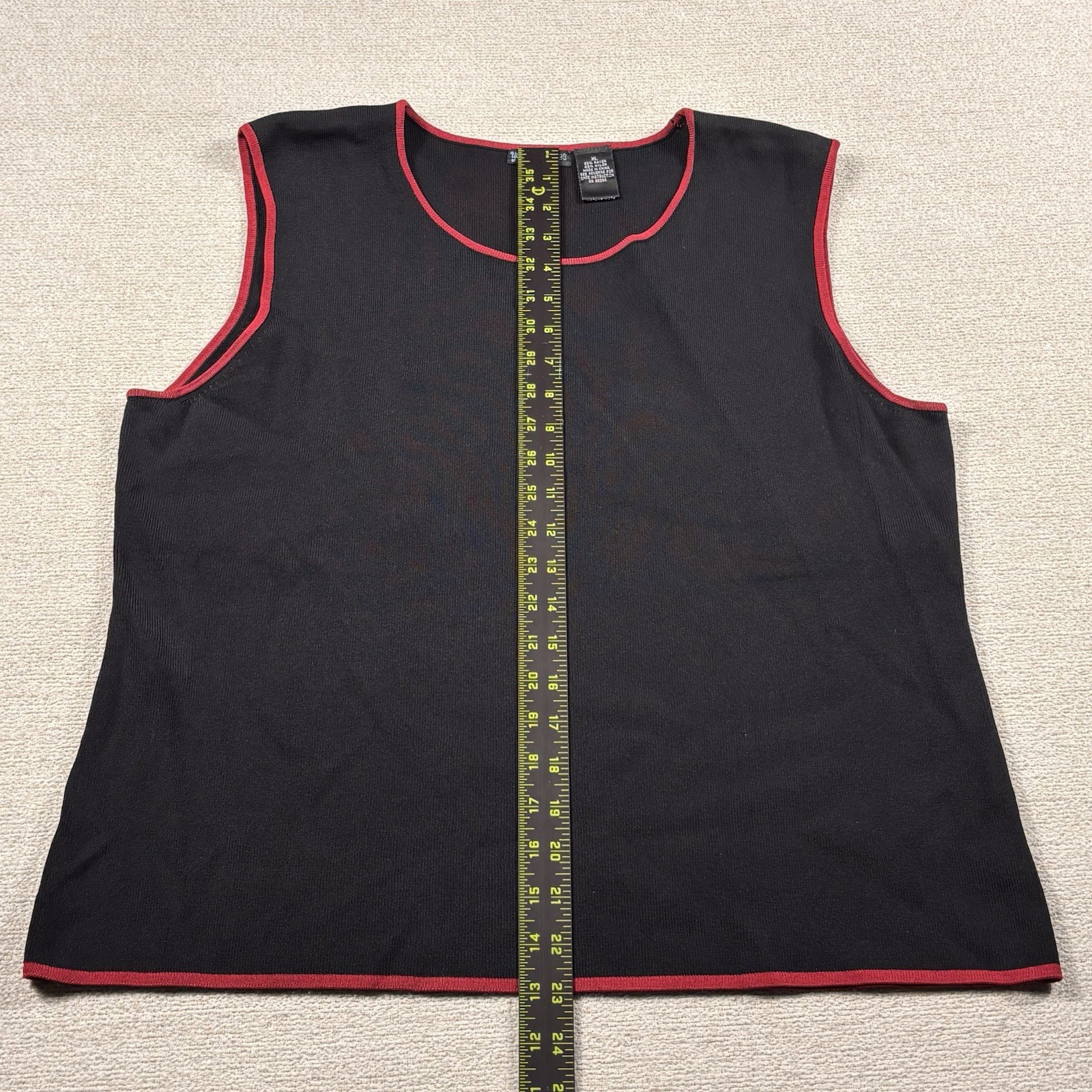 Yarns & Stitches Nylon Dress Shirt Tank Top Women XL Black Red Trim Stretch NWOT