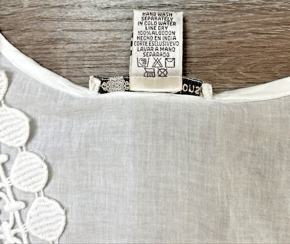 Cute Options Ladies XL Top Blouse Shirt White 3/4 Sleeve Ruffle Semi Sheer Boho