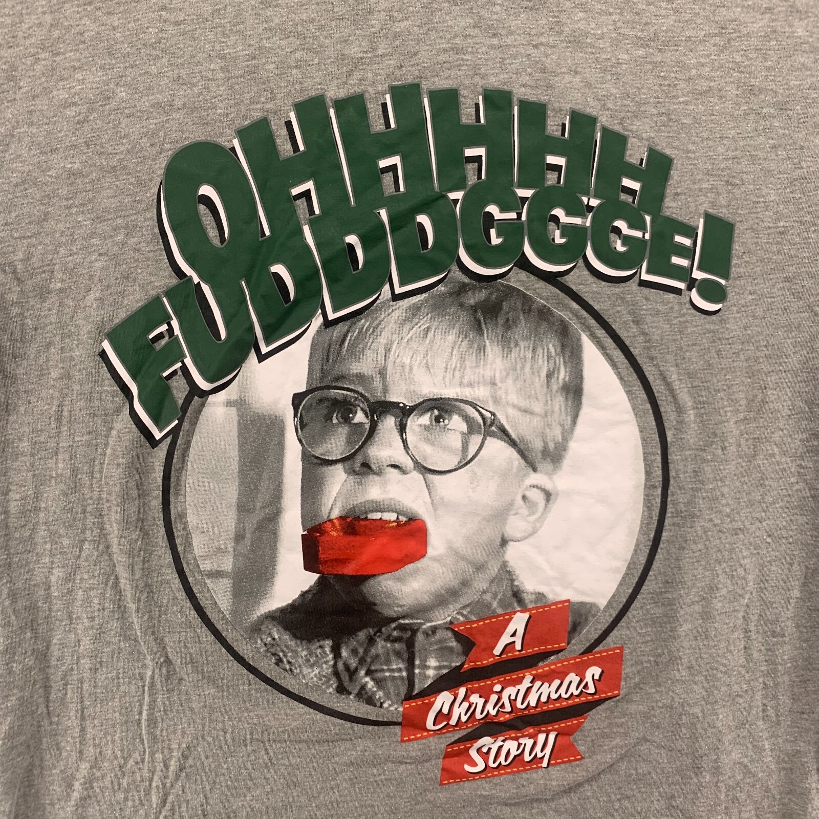 A Christmas Story Shirt Womens Large Gray Graphic Short Sleeve Oh Fudge Movie