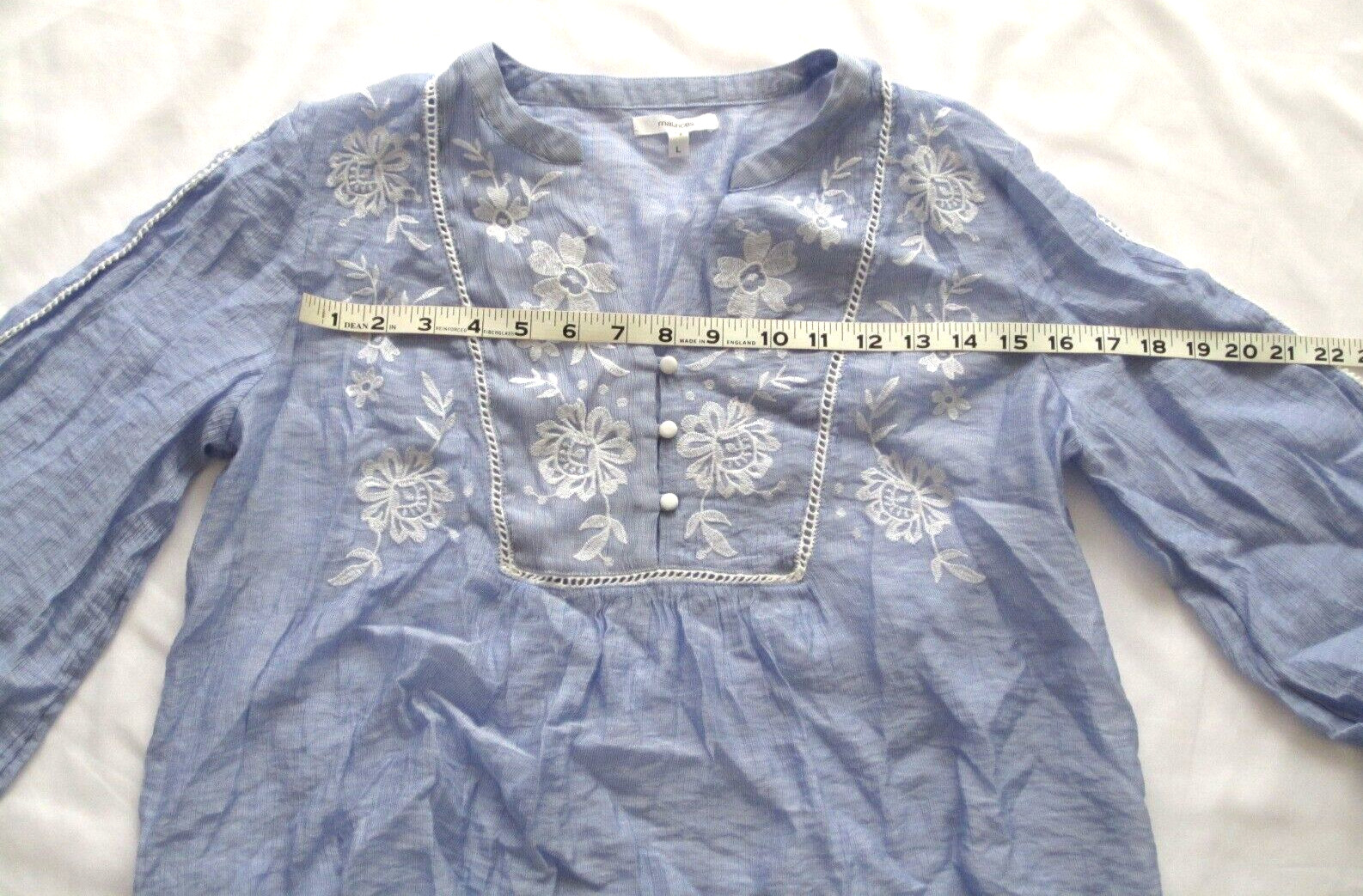 Women Maurices Floral Embroidered See Through Rayon/Nylon Blouse Sz L (WB78)