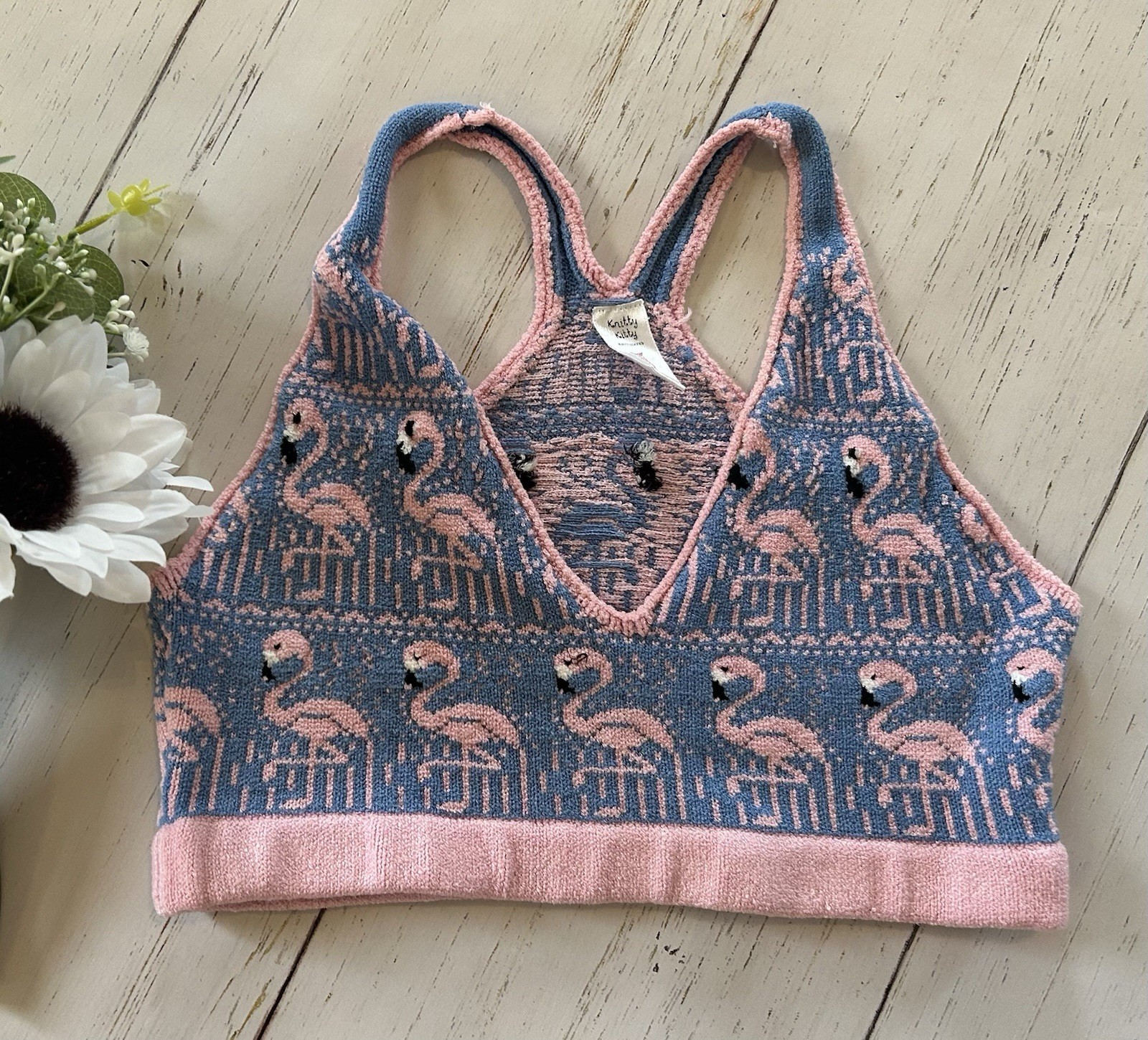 knitty kitty knitt crop top flamingo print size L