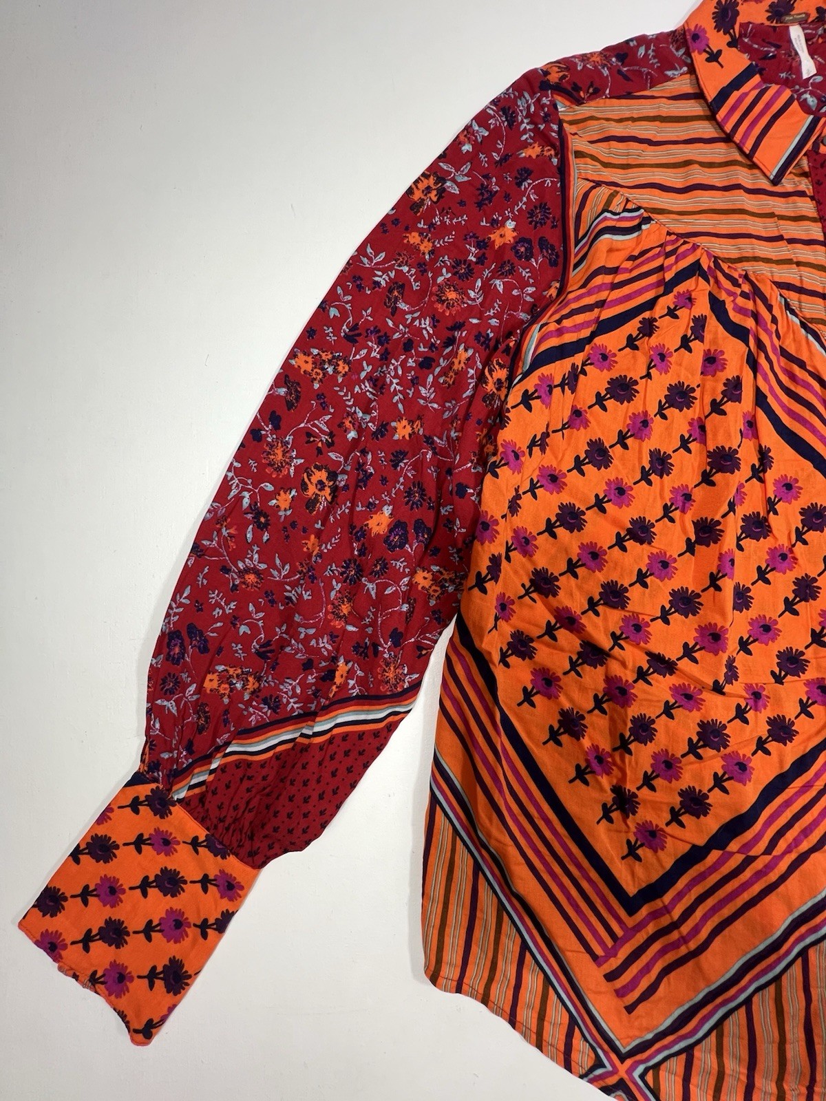 FREE PEOPLE Womens S Hazel Oversized Button Up Chili Pepper Boho Shirt Festival