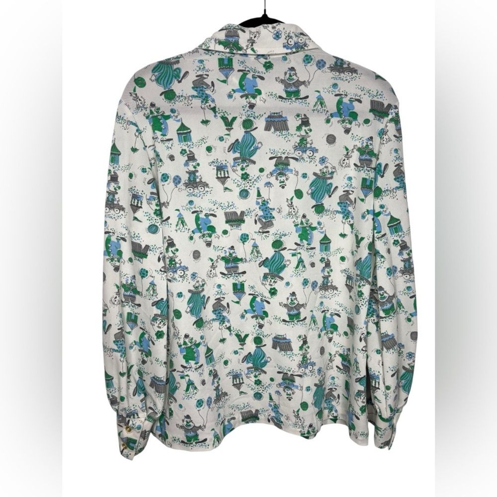 VTG 60s 70s Jack Winter Clown Print Carnival Long Sleeve Button Up Wearable Art