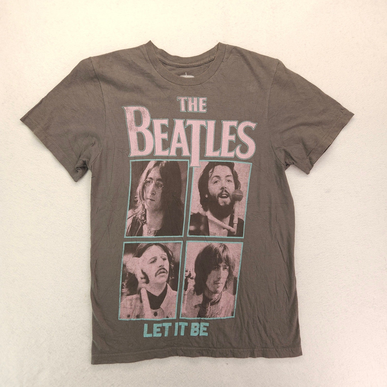 The Beatles Band Short Sleeve Graphic Crew Neck Shirt Womens Size Small S Gray