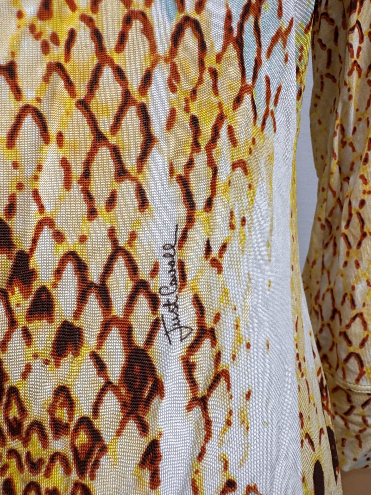 Just Cavalli Made in Bosnia Wonderful Yellow Snake Pattern Stretch Shirt Sz S