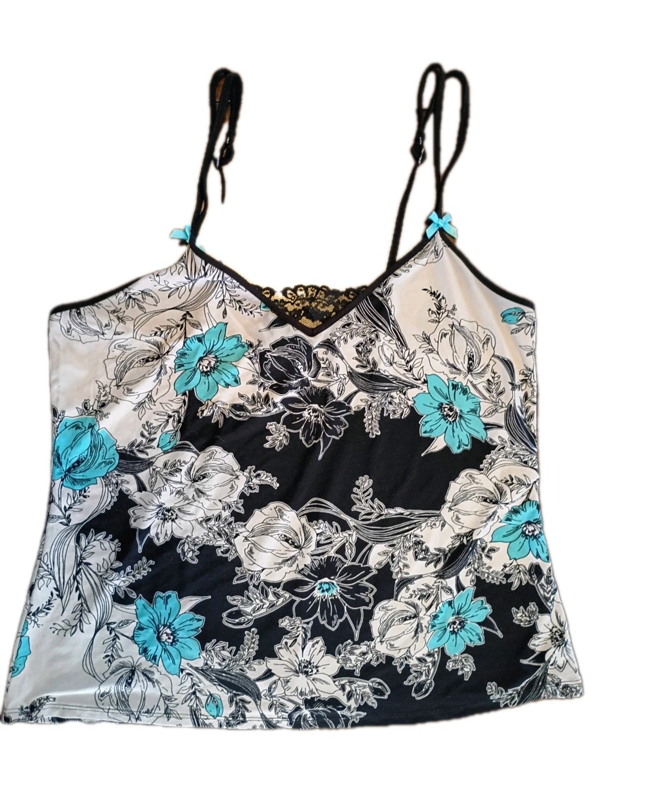 Linea Donatella Spaghetti Strap Cami Top Women’s Size M Beige Blue Floral