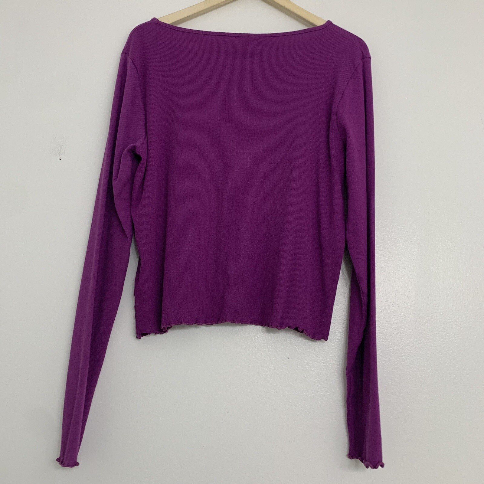 Long Tall Sally LTS Womens US 16 UK 20 Lettuce Hem Purple Ribbed Knit Blouse