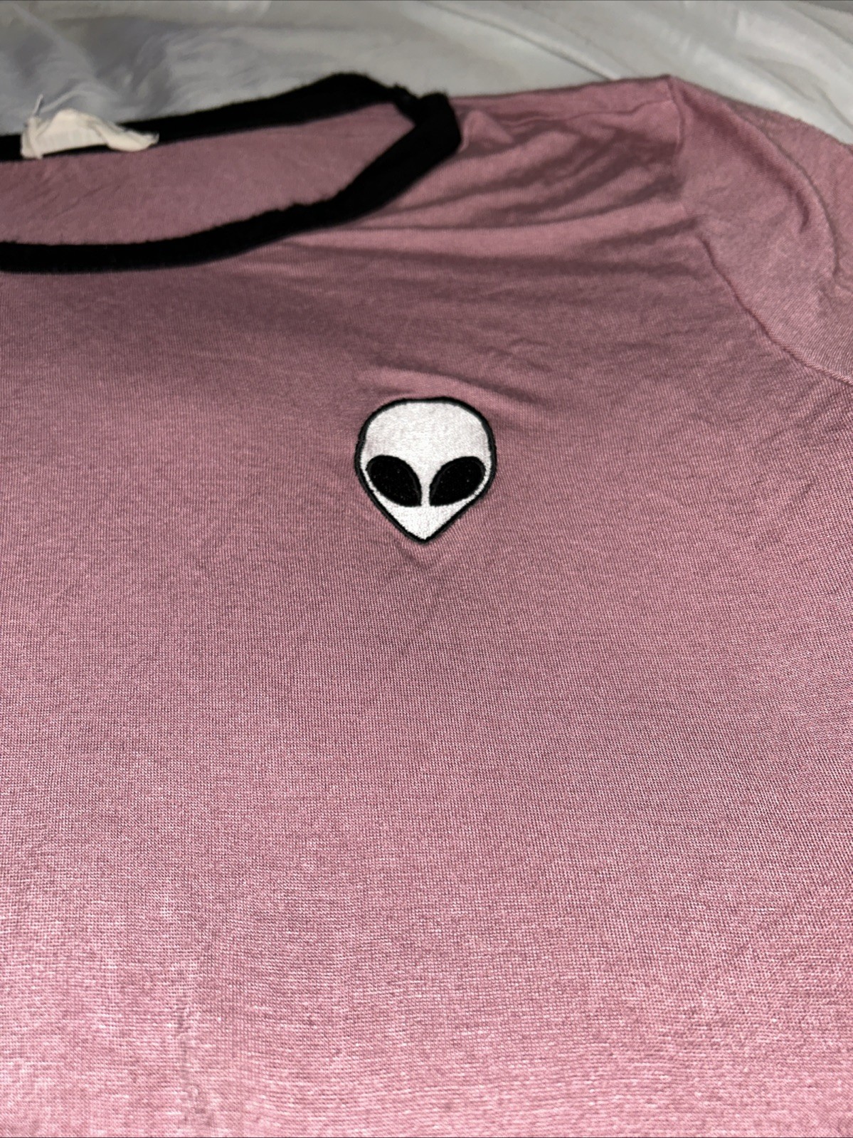 French Pastry Medium Alien Print Ringer Tee Short Sleeve Rayon/Spandex Shirt