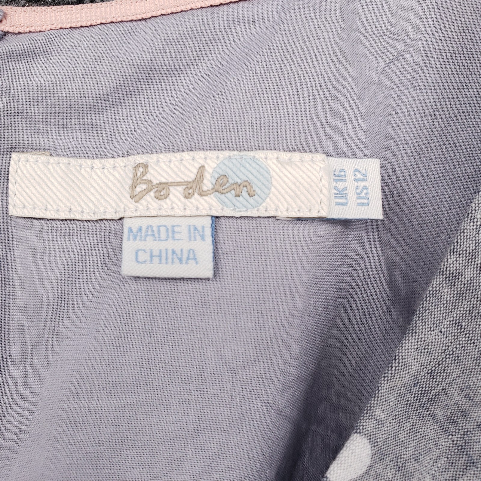 Boden Top Womens 12 Gray Surplice V Neck Polka Dot Linen Waist Tie Peplum Blouse