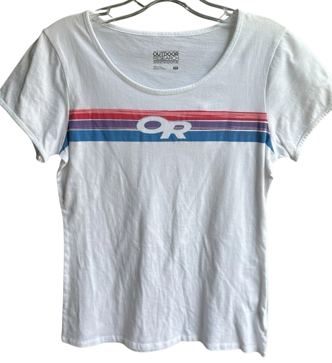 Outdoor Research Women’s Striped Logo T-Shirt Size Large 100% Organic Cotton