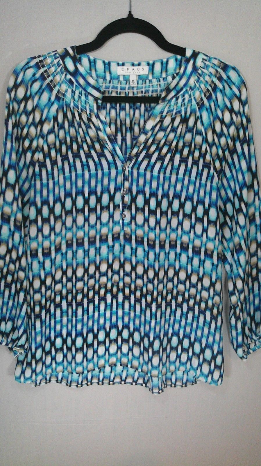 Chaus New York Blue Geometric Print Blouse Medium