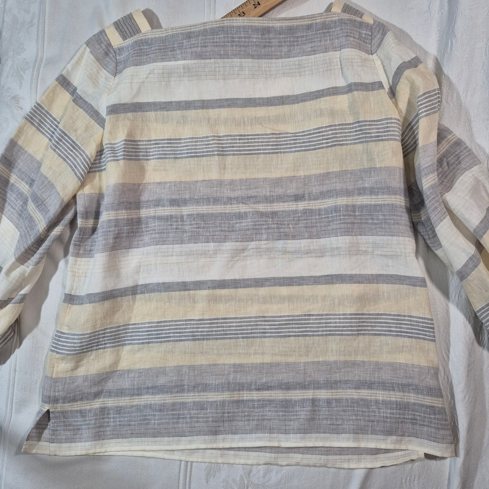 Lafayette 148 New York Harper Linen Striped Top with Metallic Accent MEDIUM