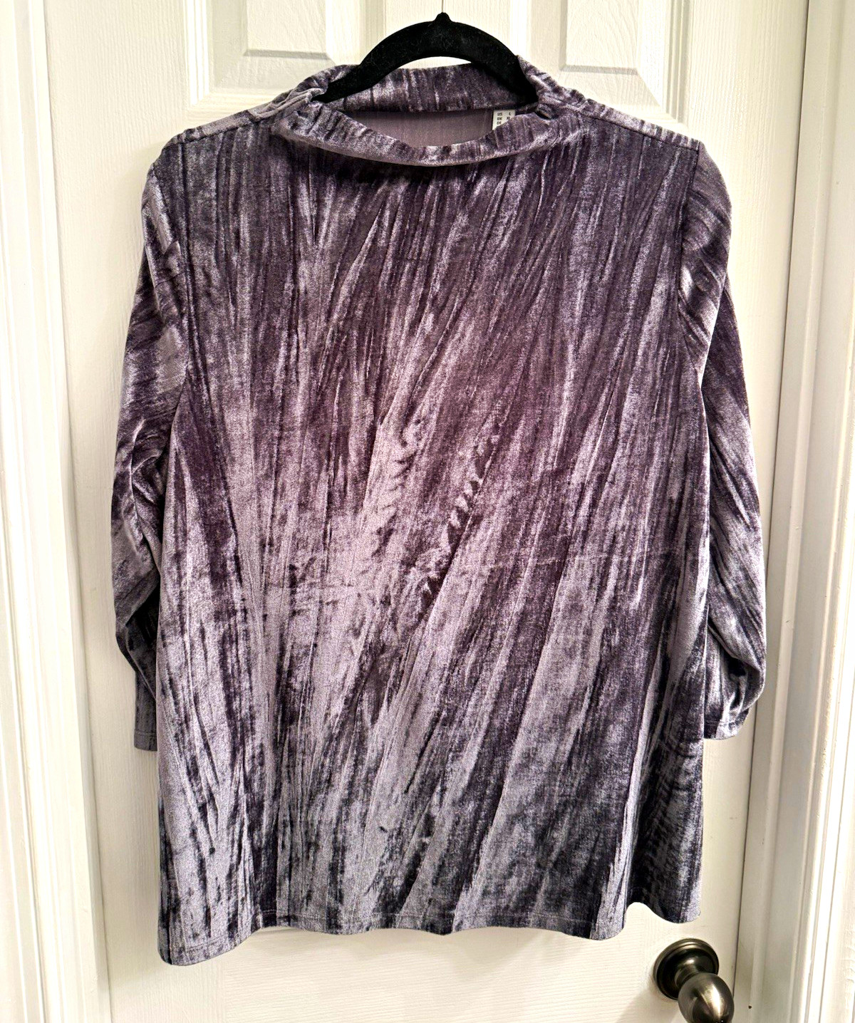 Women’s Gray Solid Velvet Mock Neck 3/4 Sleeve Pullover Top Regular L