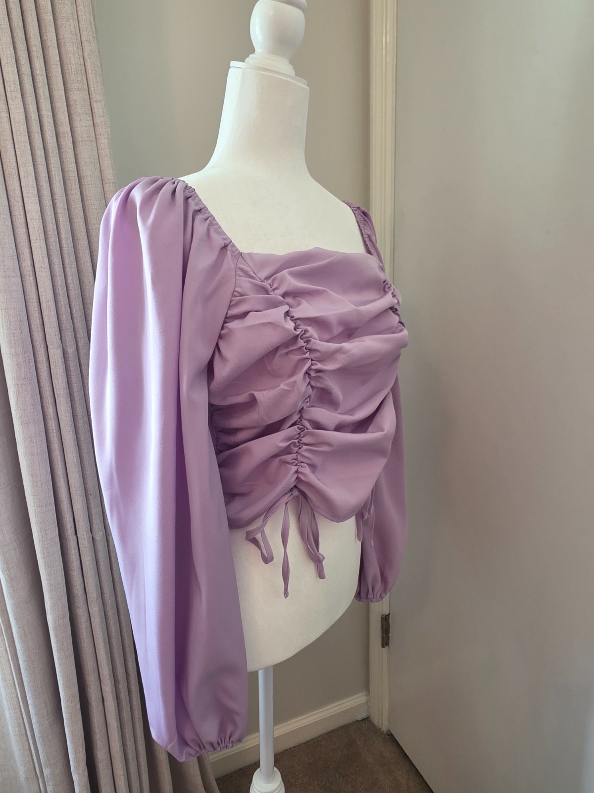 Arula Top Purple Lavender Smocked Long Billowy Sleeves Size X Large Lilac Fairy