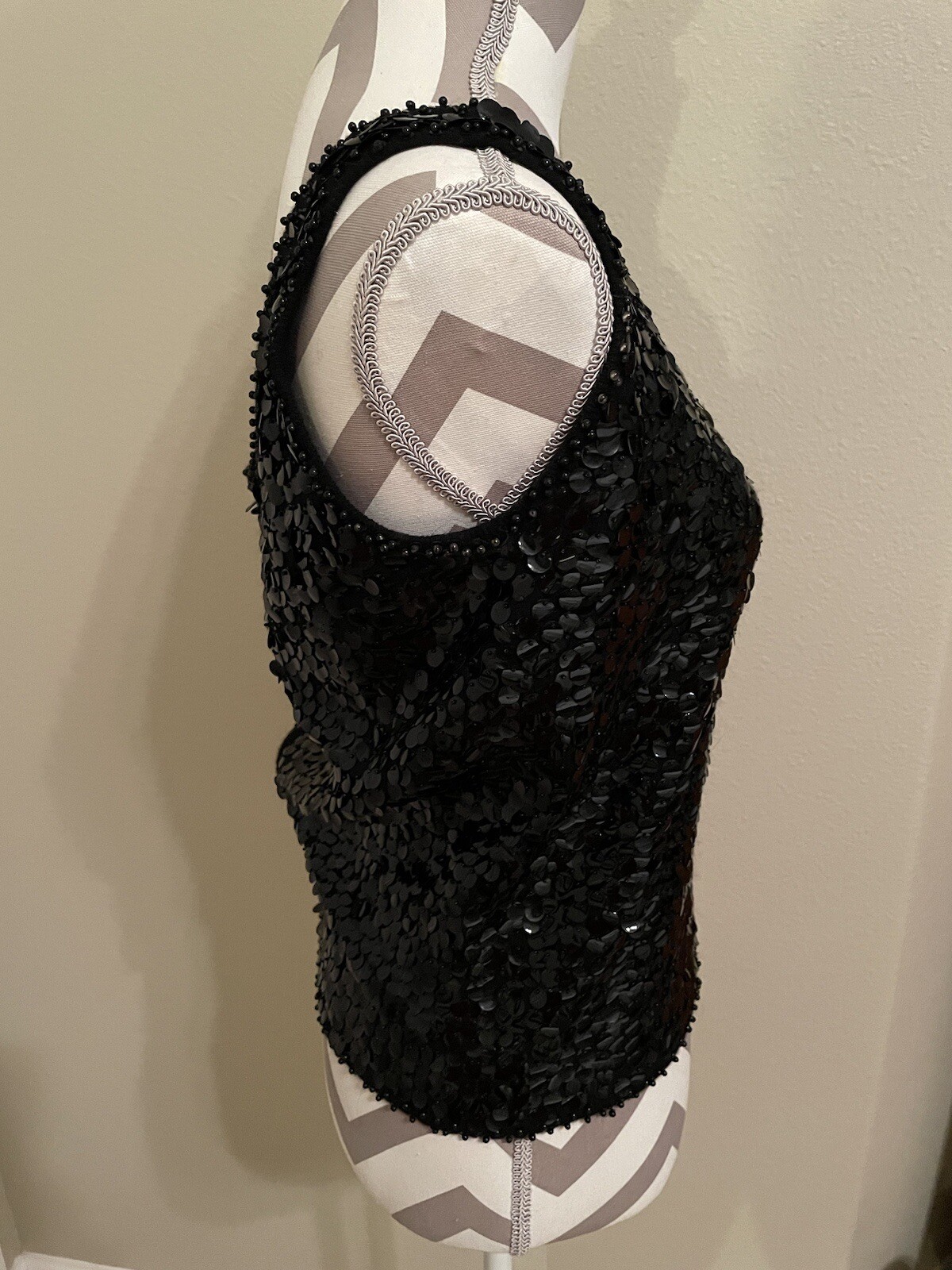 Black Beaded Cropped Tank Top Young Modes Claudia Young Wiool Sequin 6 Vintage