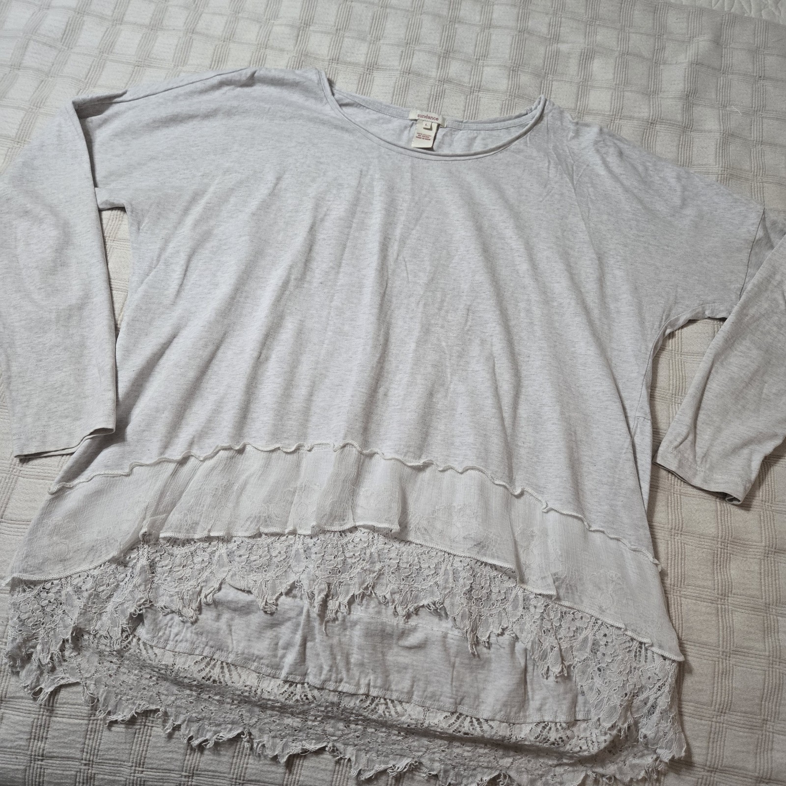 Sundance Frieda Tee Hi Lo Lace Trim Tunic Top Gray Long Sleeve Lagonlook Large