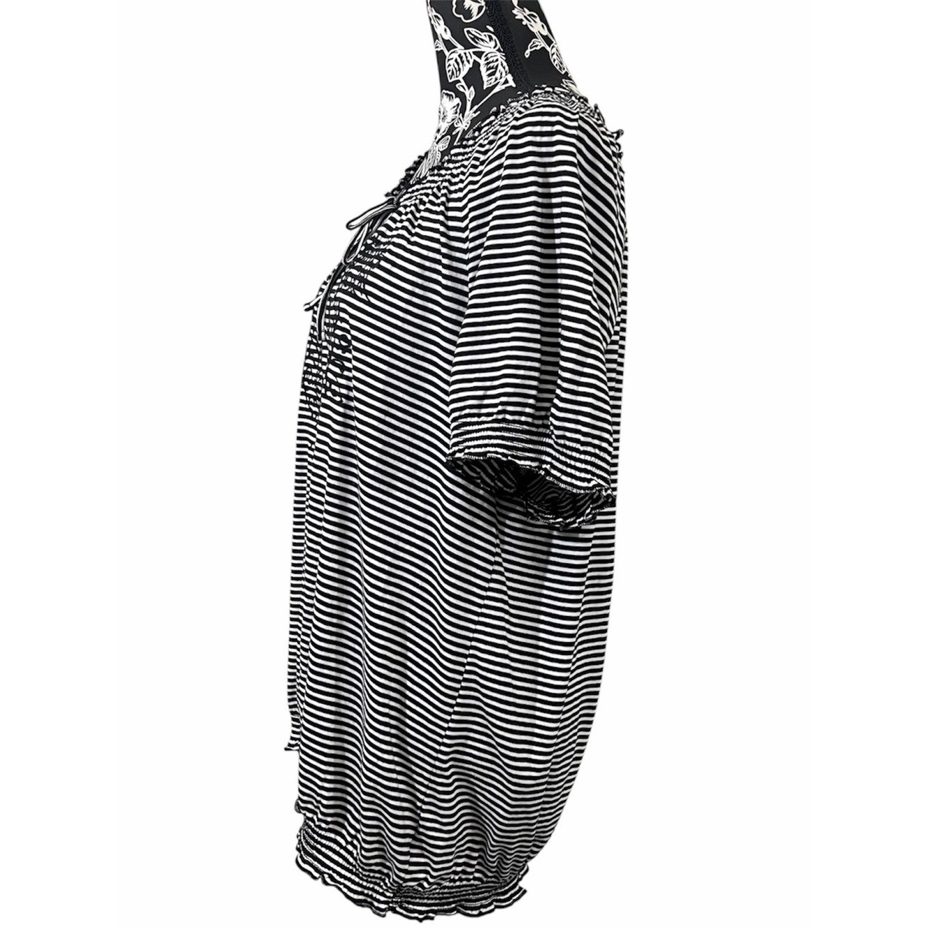 Faded Glory Black & White Striped Tie-Neck
