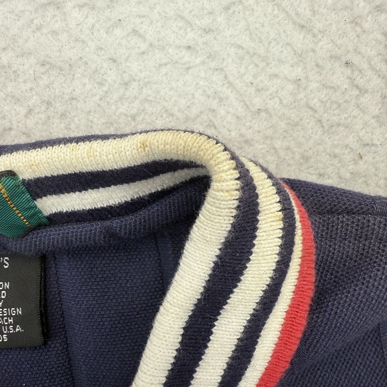 Vintage Dunbrooke Polo Shirt Womens Small S Blue Striped Short Sleeve Distressed