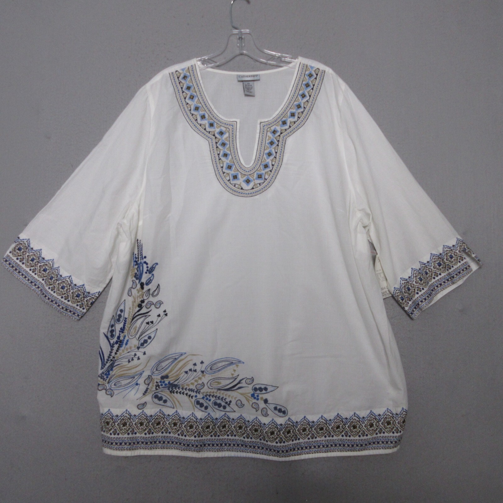 Catherines Top Tunic Plus 2X Floral Boho Embroidered Studded Beachy Boho NWT