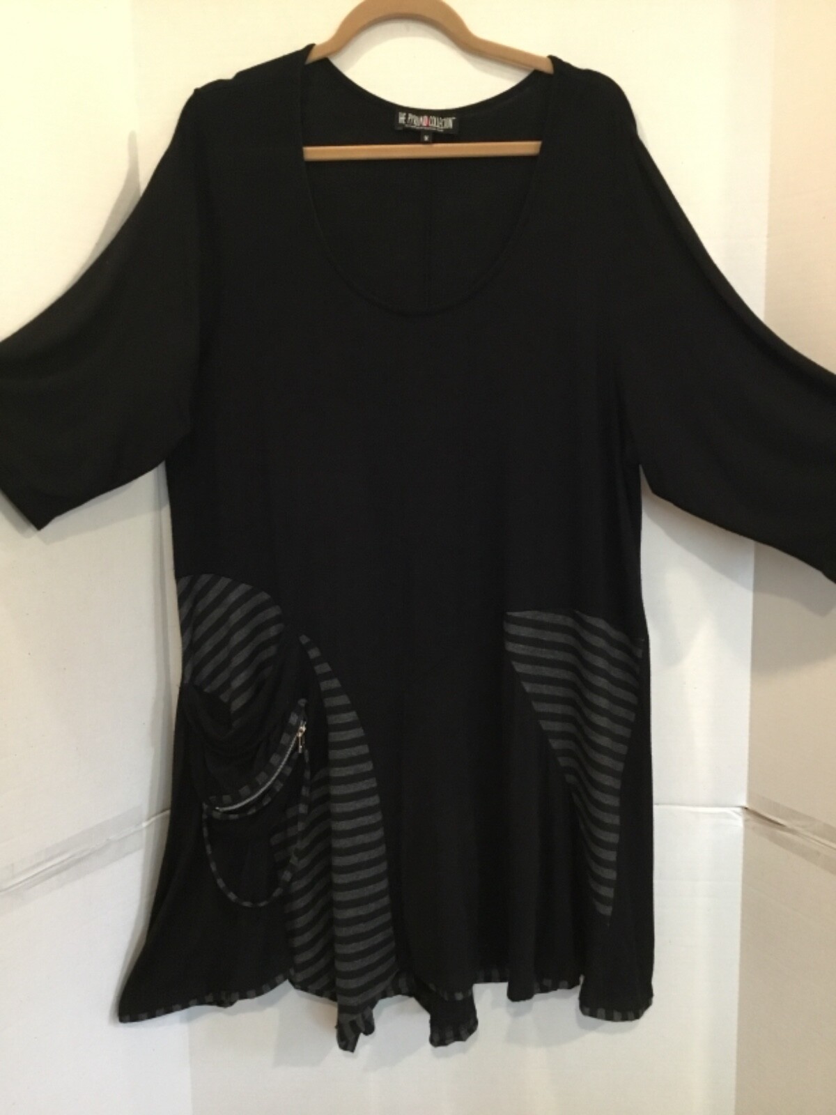 THE PYRAMID COLLECTION 1X Trapeze Goth Tunic Top Black Long Sleeve Punk Zipper