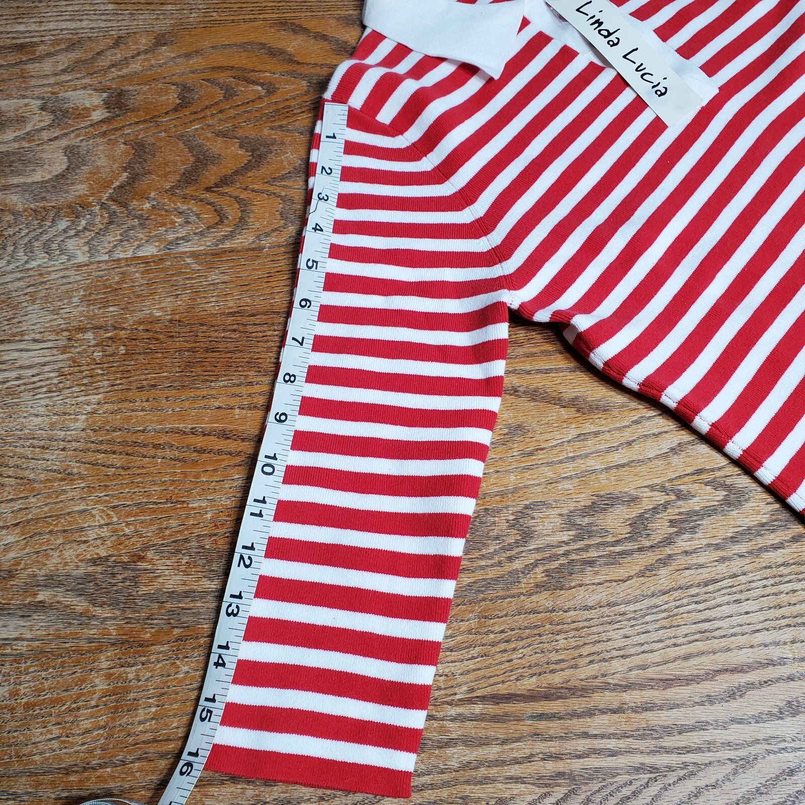 Red and White Stripe 3/4 Sleeve Soft Knit Cotton Lycra Top NWT Linda Lucia