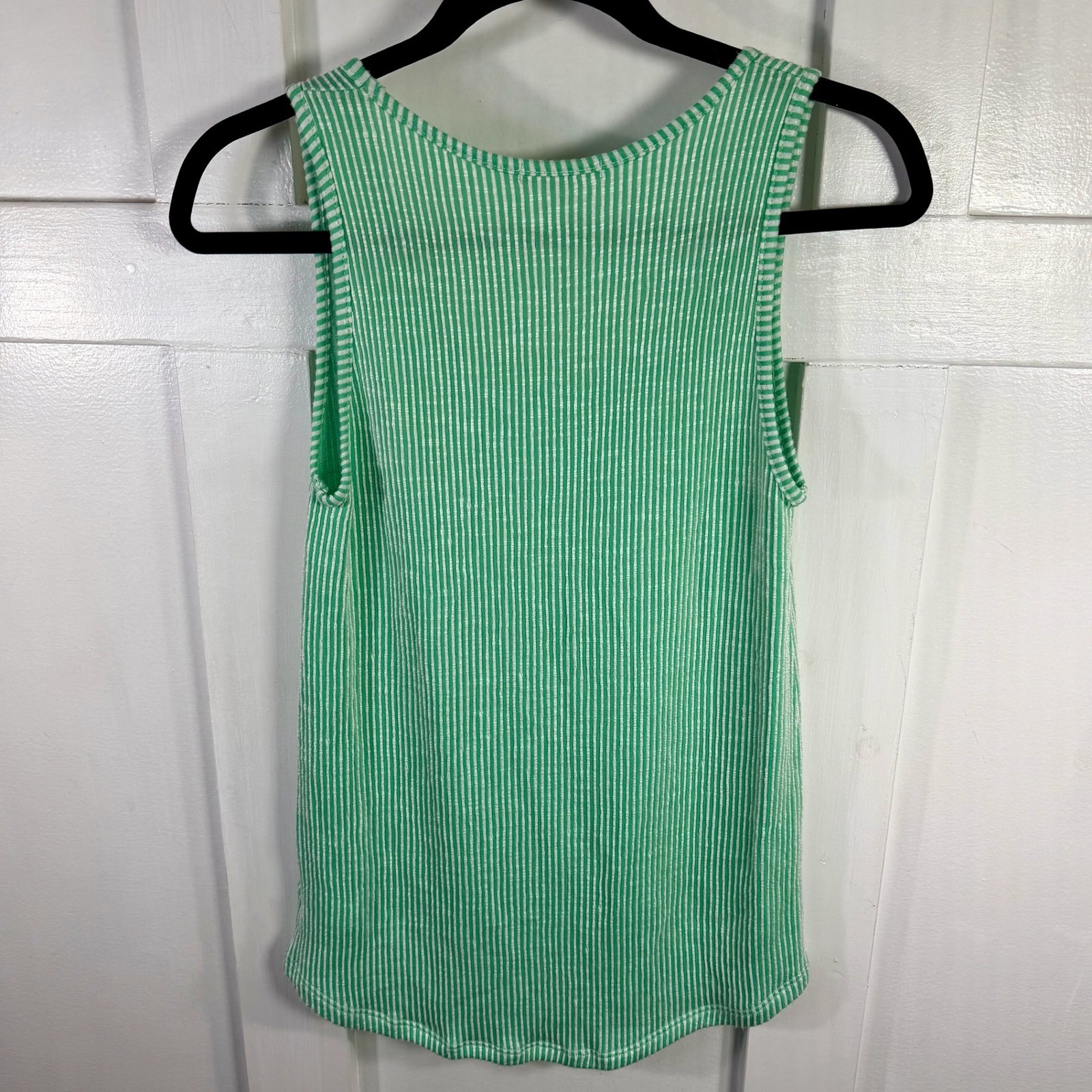 Staccato Green White Stripe Ribbed Knit Tank Top Sleeveless Casual Size S