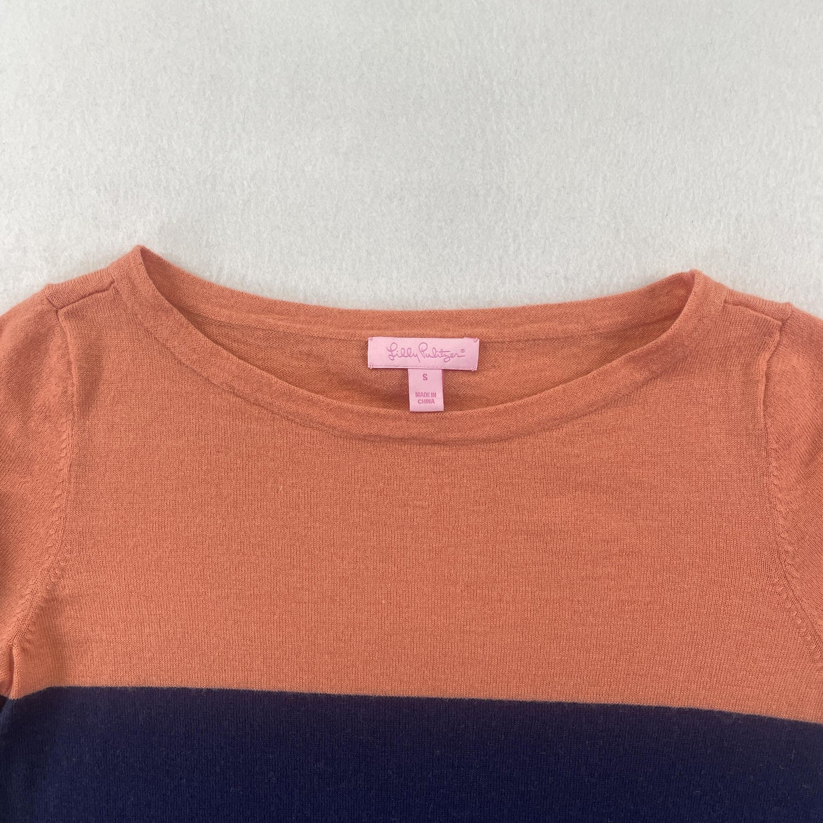 Lilly Pulitzer Shirt Womens Small Blue Orange Wool Nylon Crewneck Colorblock Top
