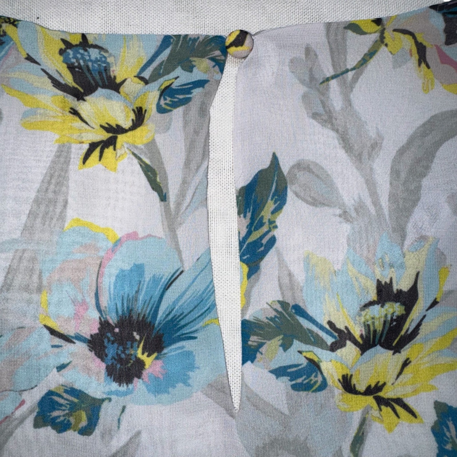 Bar III Floral V-Neck Blouse with Wide Bell Sleeves Blue Yellow Gray Medium