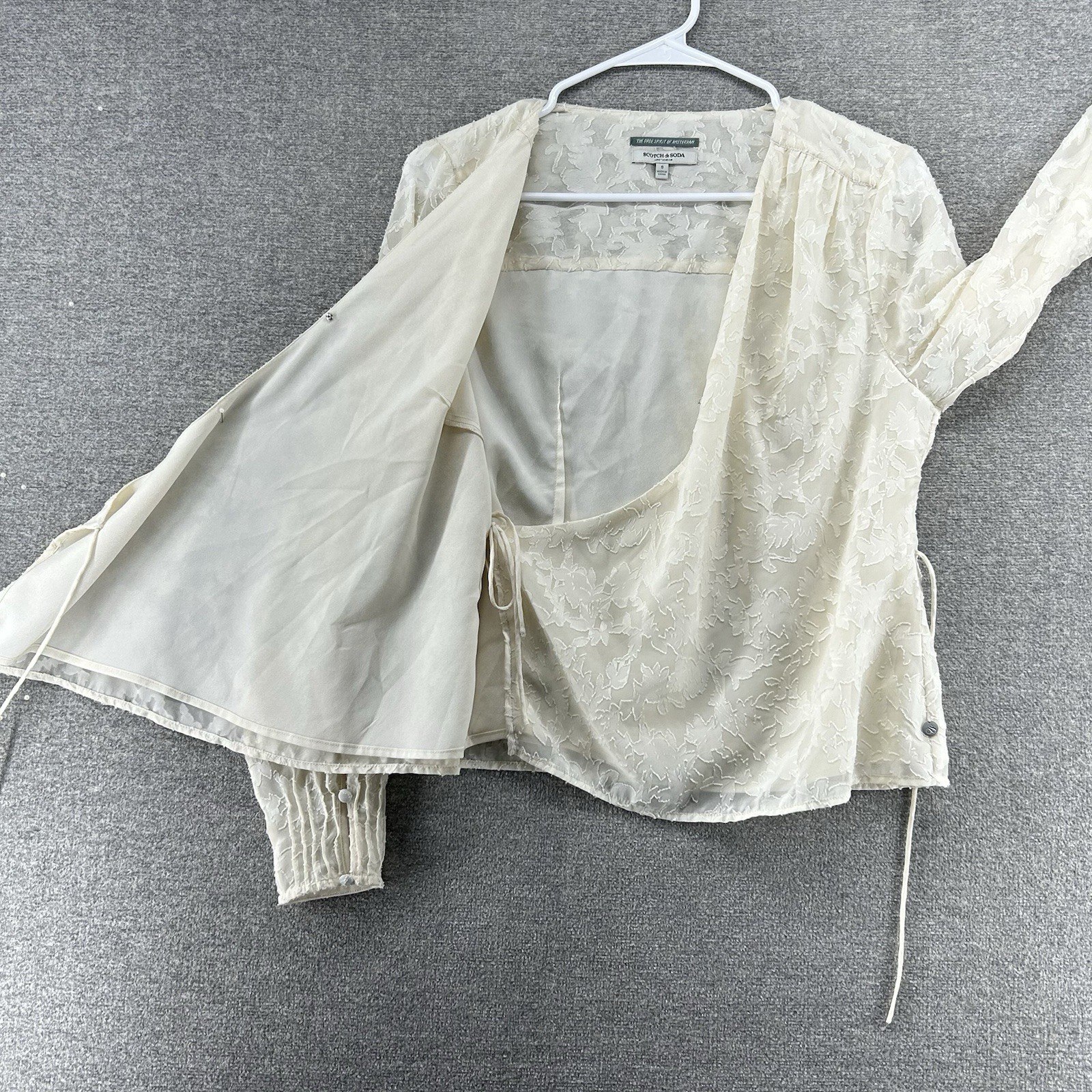 Scotch And Soda Wrap Blouse Women Size Small Beige Lace Casual