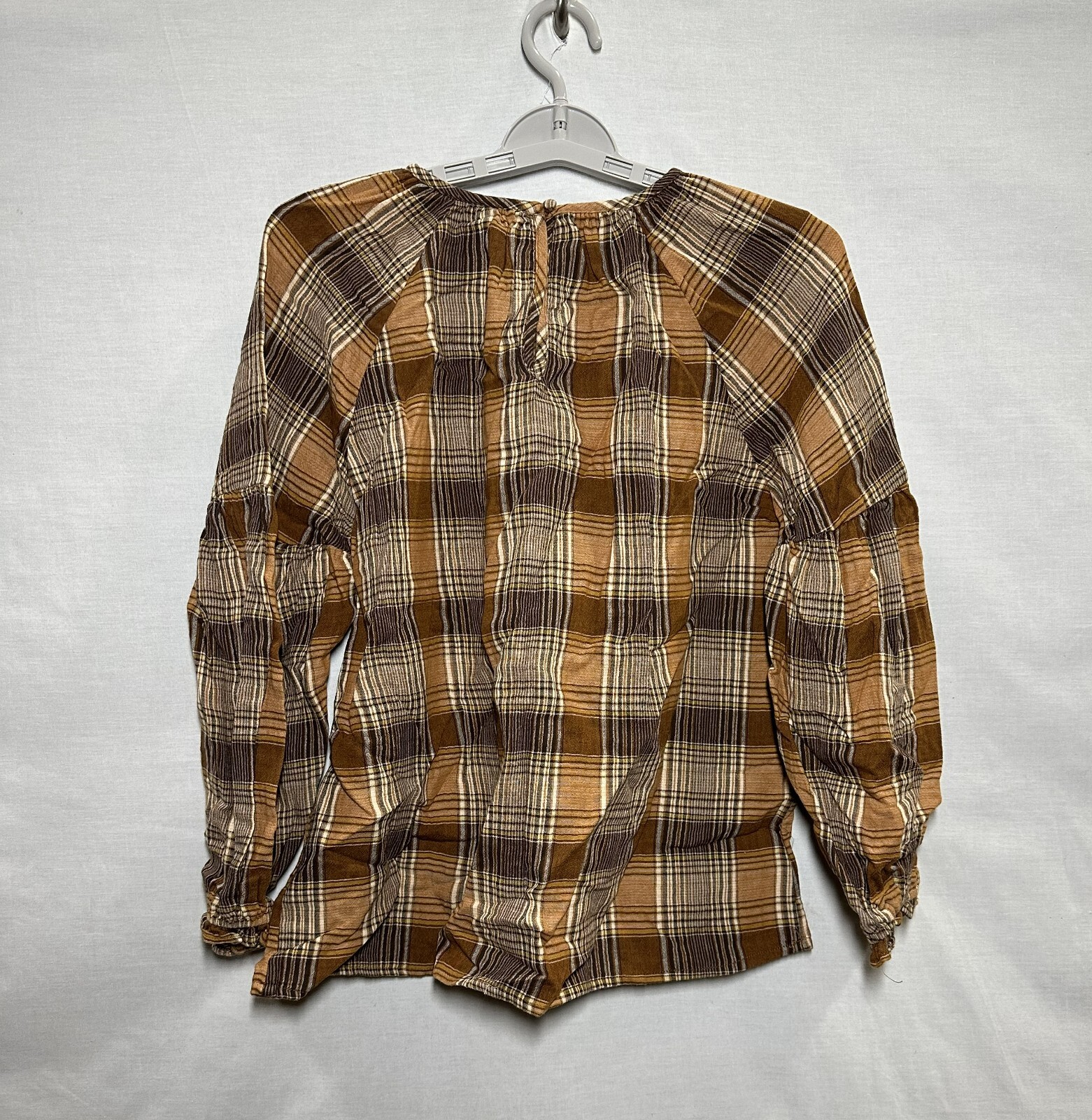 Women’s Universal Thread Dressy Long Sleeve Crewneck Popover Top- Brown Plaid S