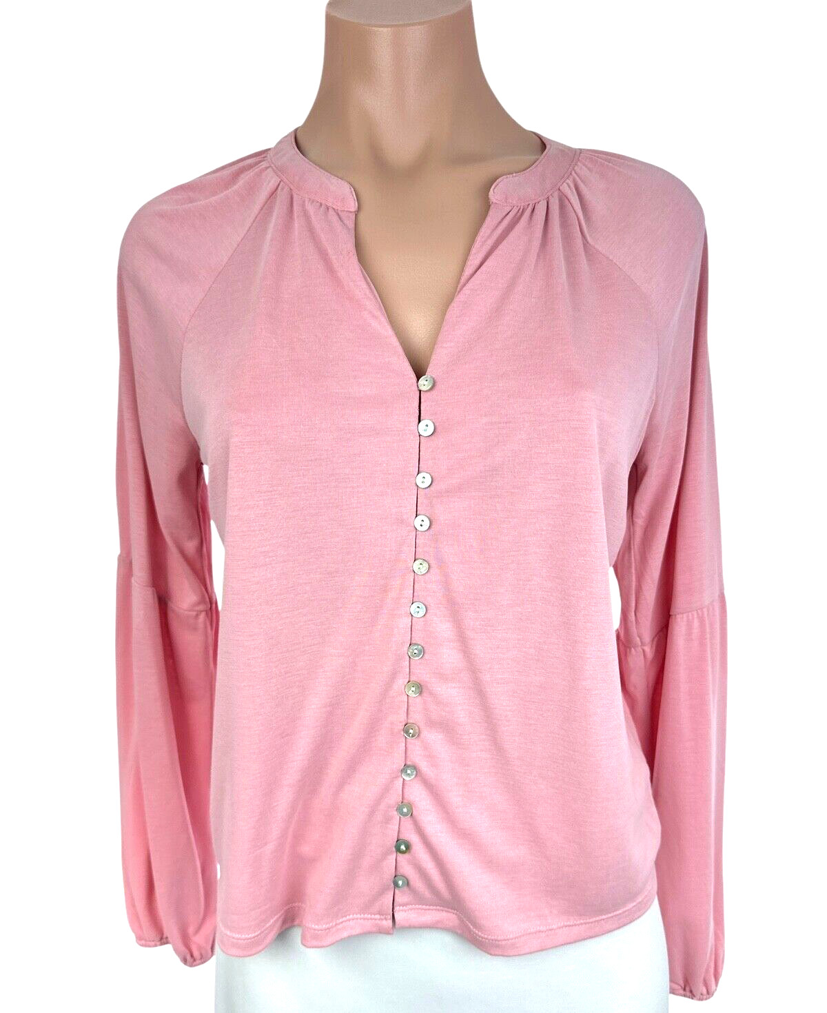 Lucky Brand Sz XS Pink Top Long Sleev Elastic Cuff Modal/Polyester Button Front
