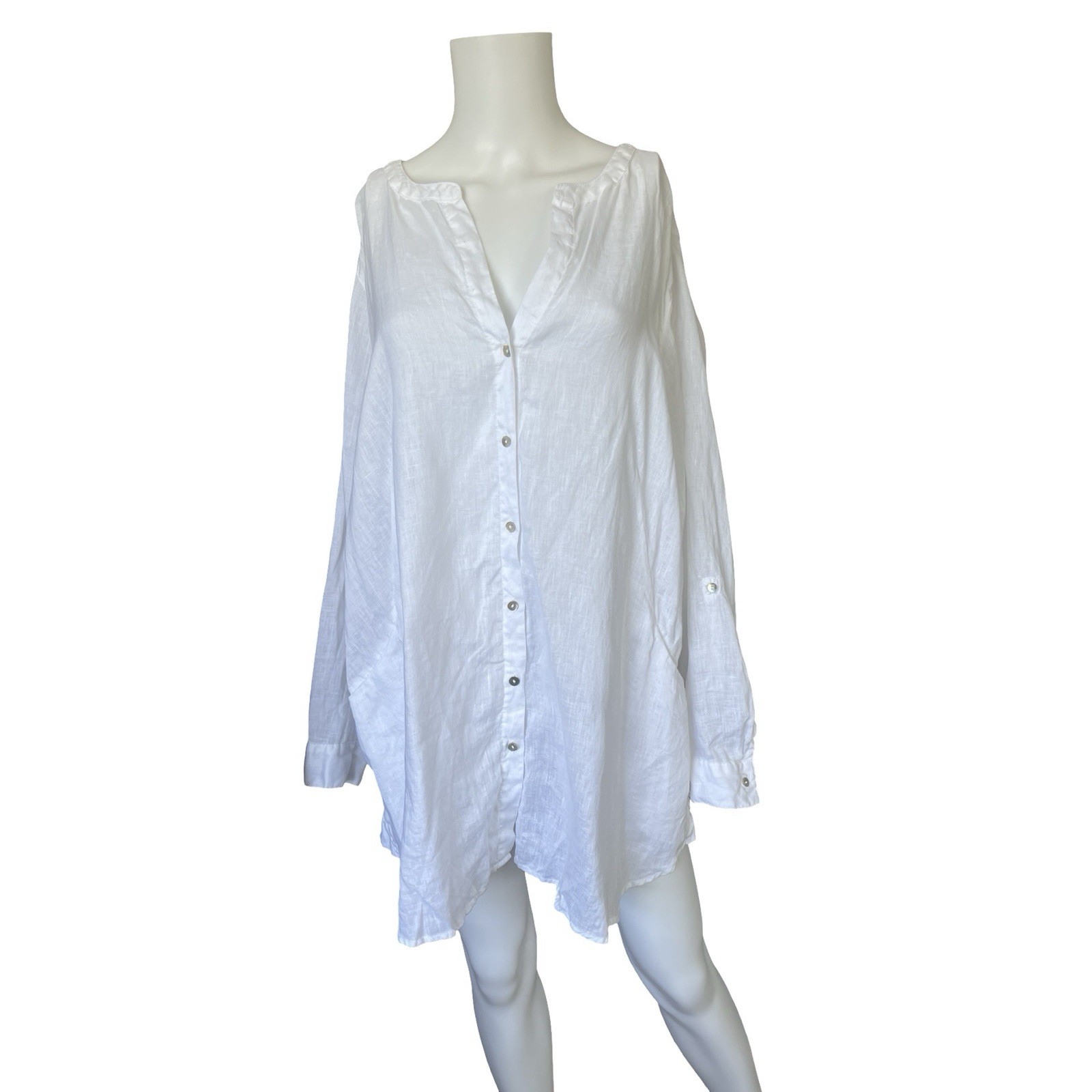 Sigrid Olsen White Linen Blouse Resort Summer Vacation Womens Plus Size 2X