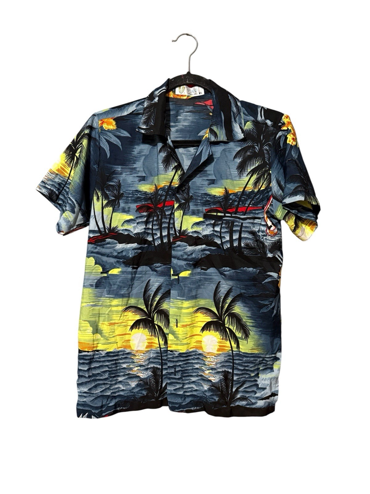 Hawaiian Aloha Shirt Women’s XS Tropical Beach Sunset Palm Tree V.H.O Rayon