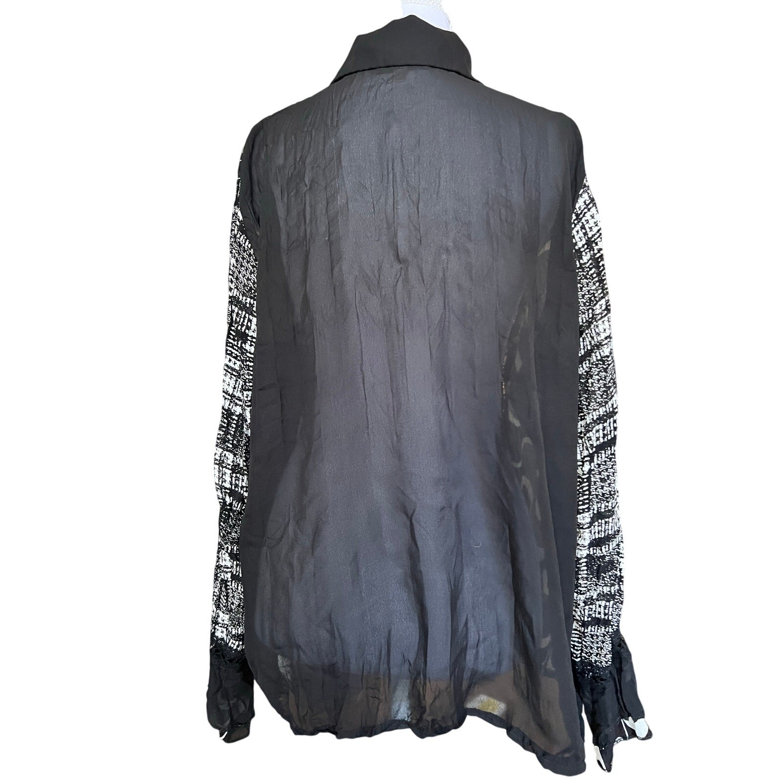 Vie Nocturne Paris Sheer Oversized Shirt Lace Mixed Print Artsy Button Up