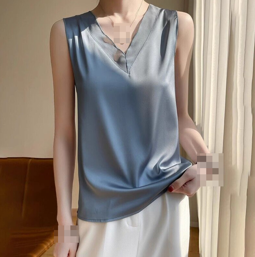 Women’s Camisole Glossy Satin Sleeveless Tops Solid V Neck Summer Casual Shirt