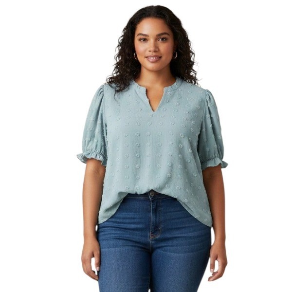 NWT Blooming Jelly SAGE GREEN TOP Clipped Dots Chiffon Lined Puff Sleeves XXL
