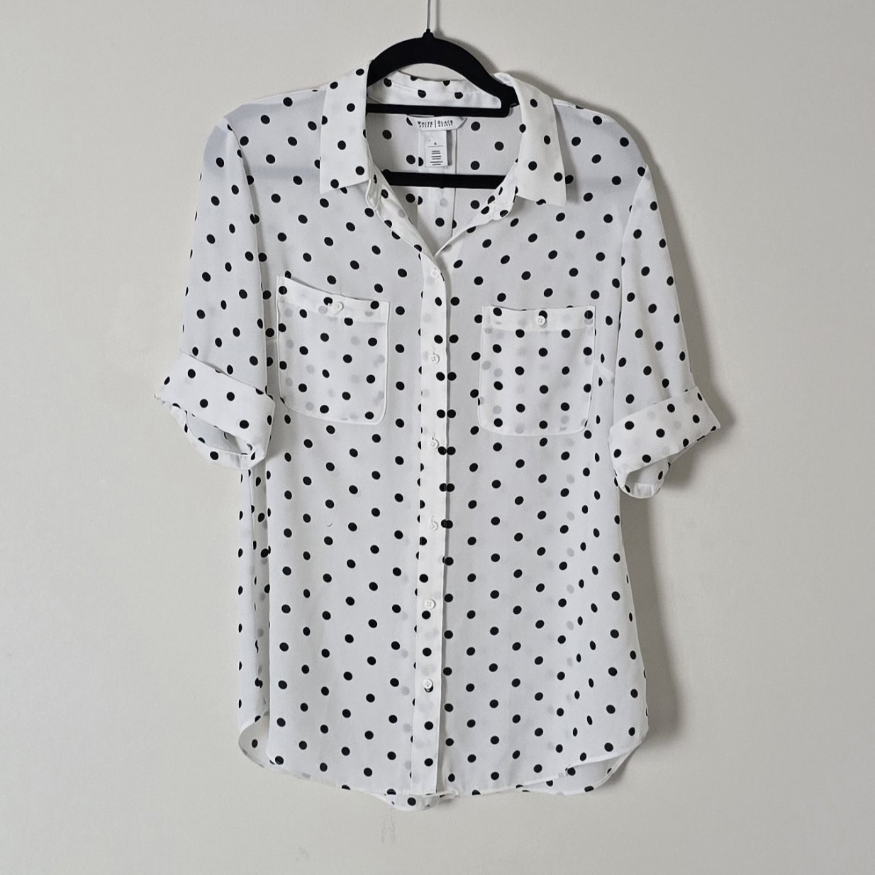 White House Black Market White/Black Polka Dot Button-Up Pockets, Lightweight 6