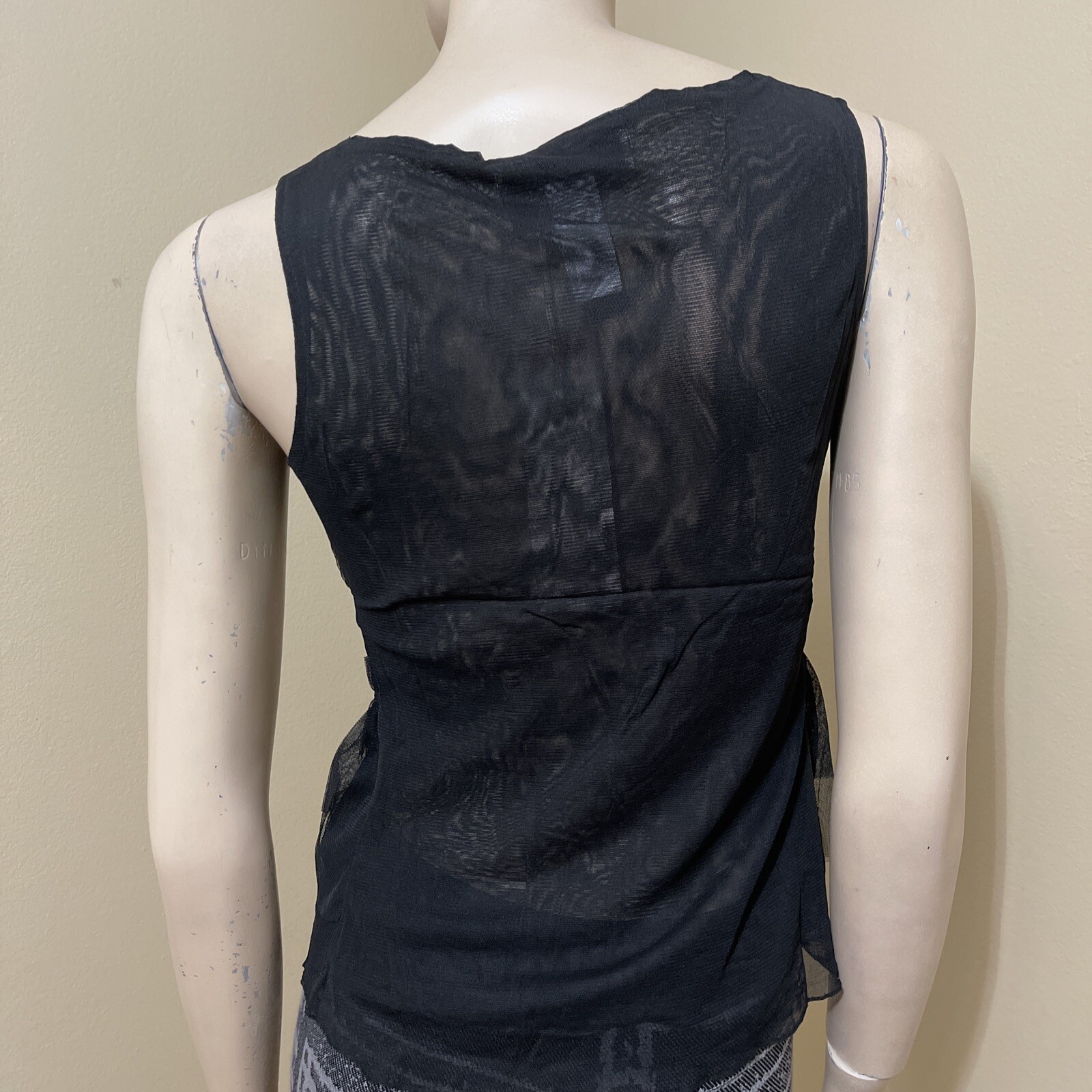Women’s Black Polyester Cocktail Layered Lace Beaded Pleated Size L Blouse Top