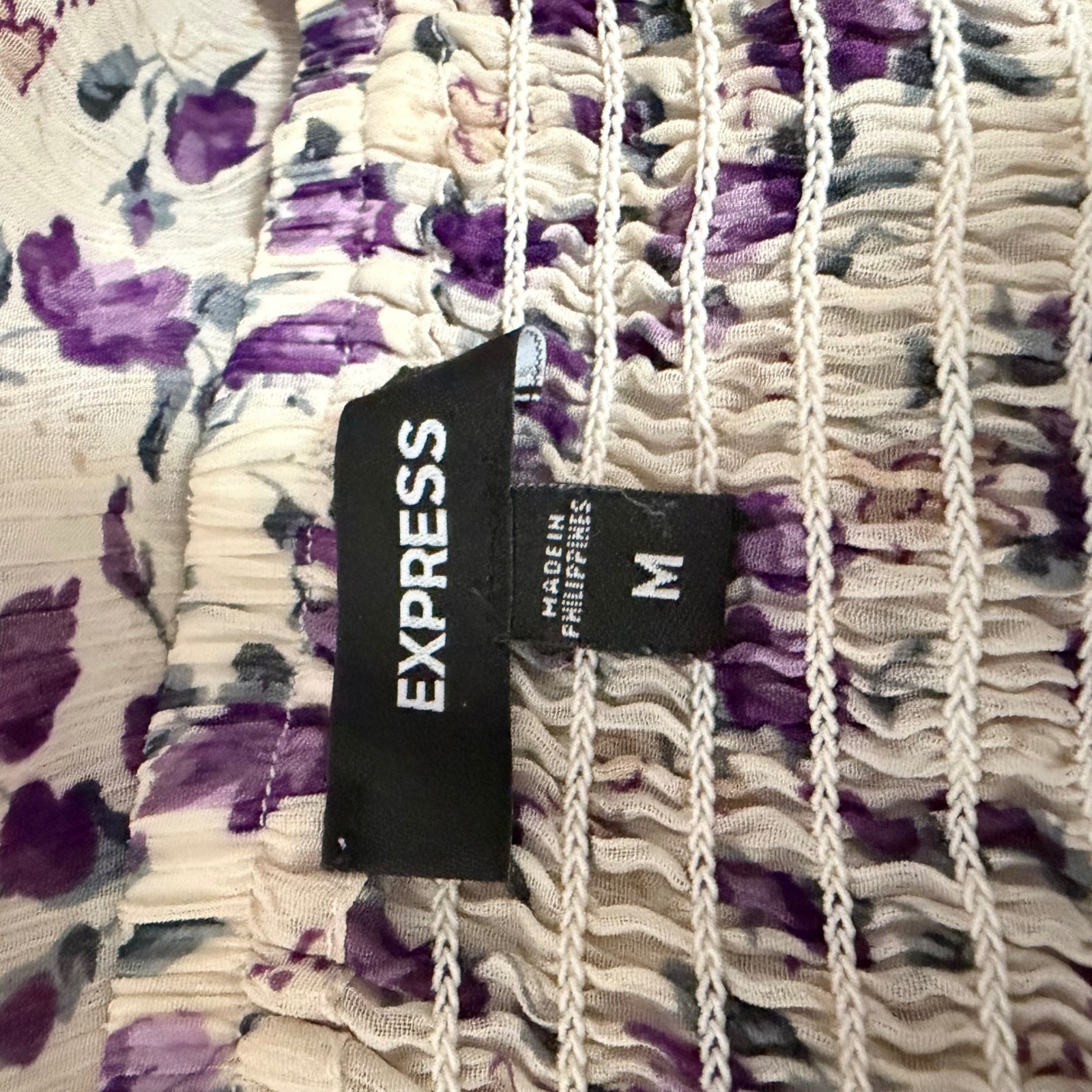 Express Floral Camisole Medium Purple Ruffle Fringe Smocked Babydoll Top Fairy